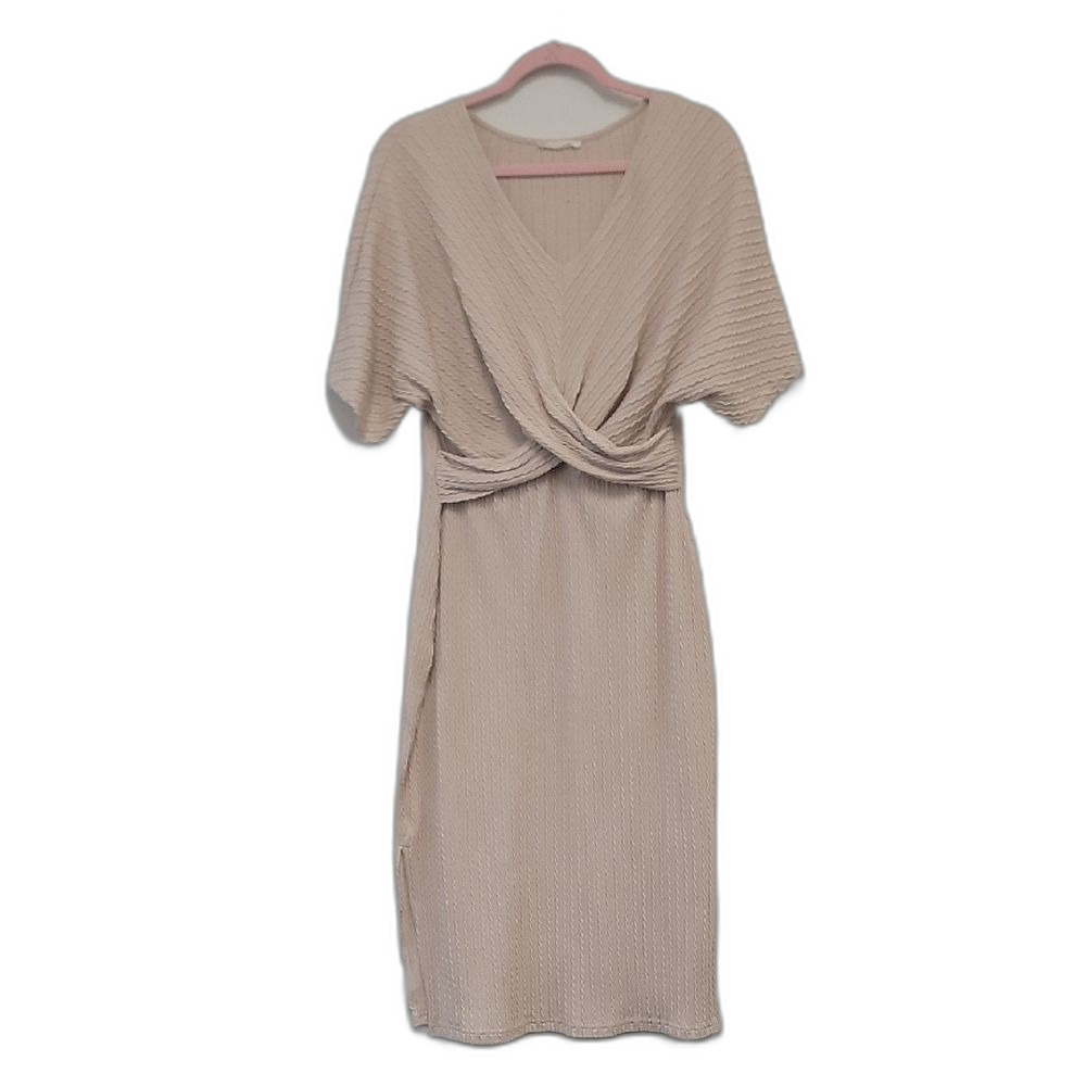 ILLA ILLA Cream Textured Wrap Midi Dress Coastal